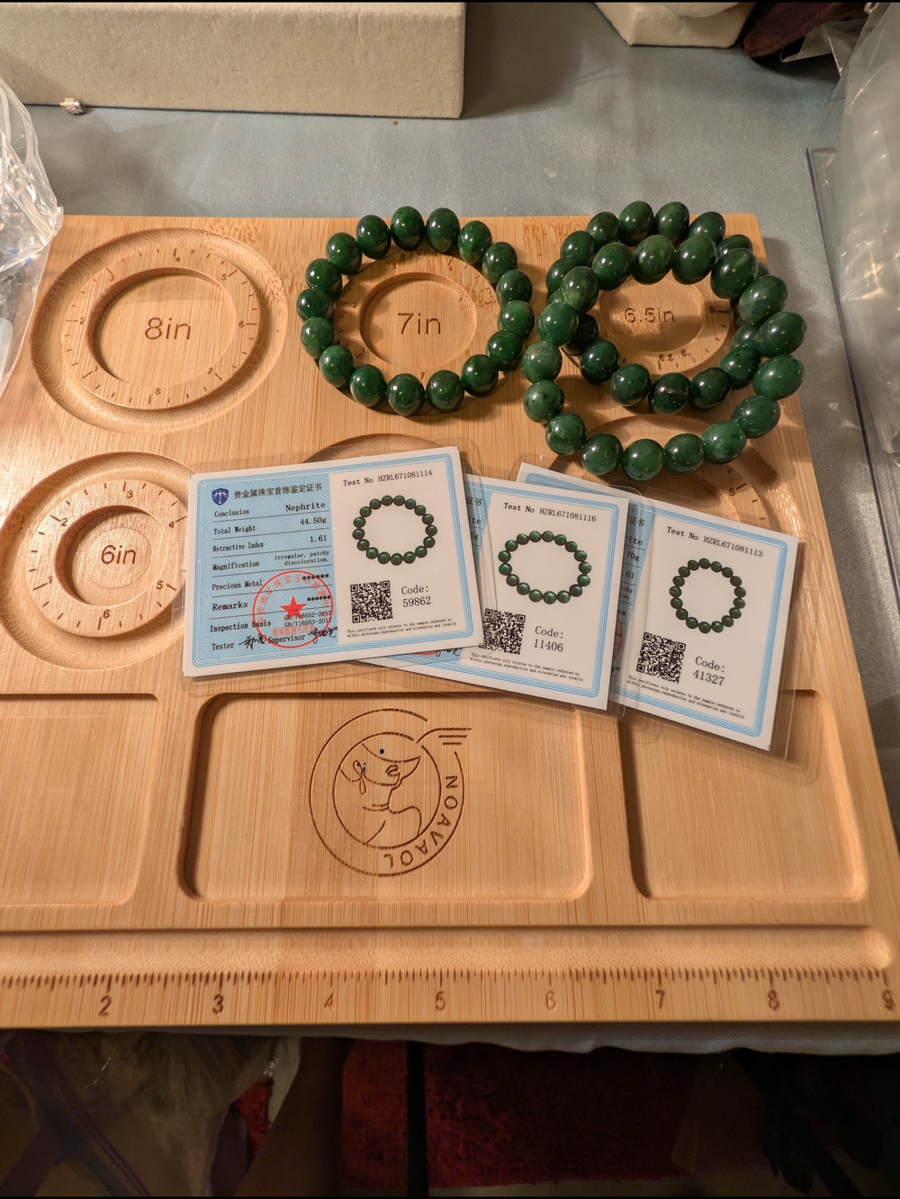 Natural Nephrite Green Hetian Jade Beaded Stretch Bracelet, Sell Each.